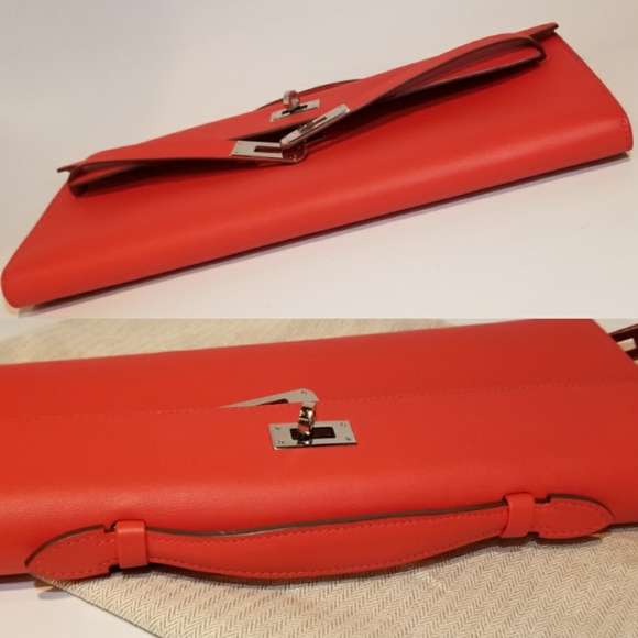 100% Authentic RED Hermes Kelly Cut Clutch Bag - Picture 14 of 16